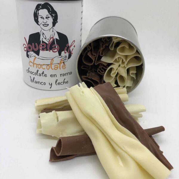 Lata de chocolate en rama mixto de abuela ili con láminas blancas y con leche