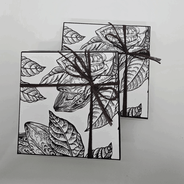 Caja surtida de chocolates artesanales abuela ili con tapa ilustrada y lazo.